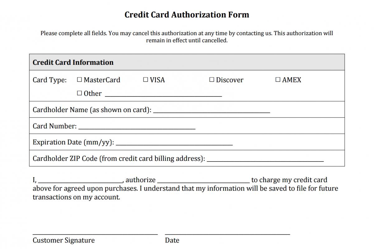 credit card authorization form template