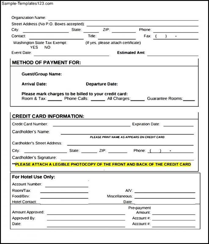 credit card authorization form template