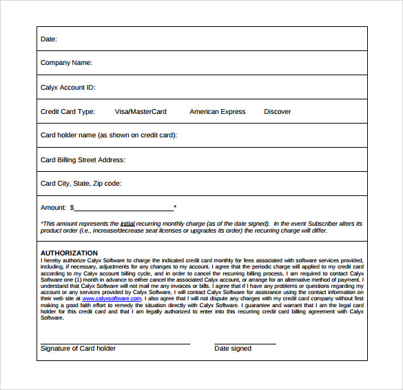 Credit Card Authorization Form Template Word | Template Business