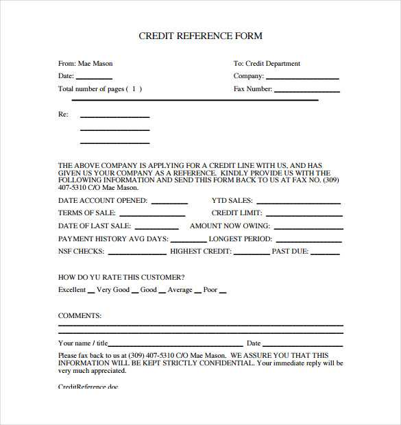 Credit Reference Form Template Business 1305