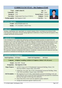 cv format template cover letter for resume of civil engineer