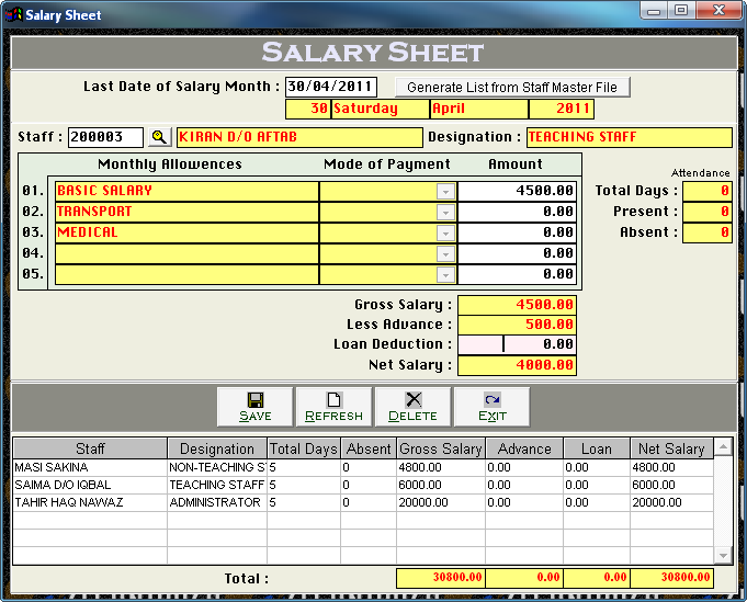 daily attendance sheet