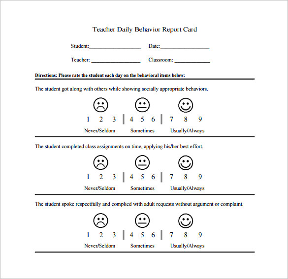 daily behavior chart template