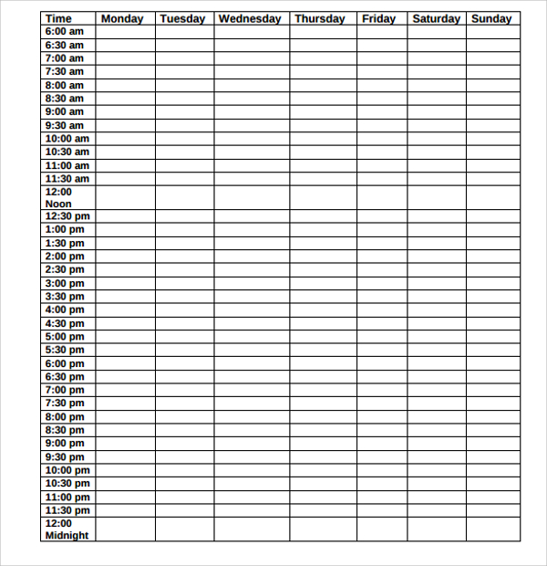 daily schedule template