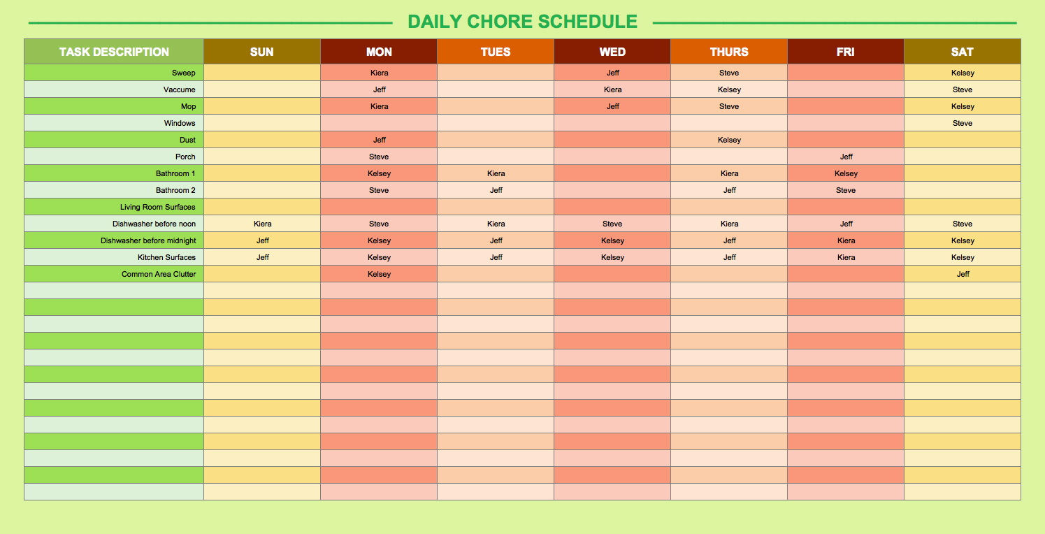 Day To Day Schedule Template