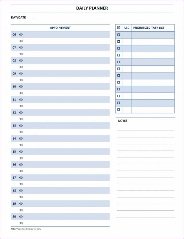 daily schedule template printable