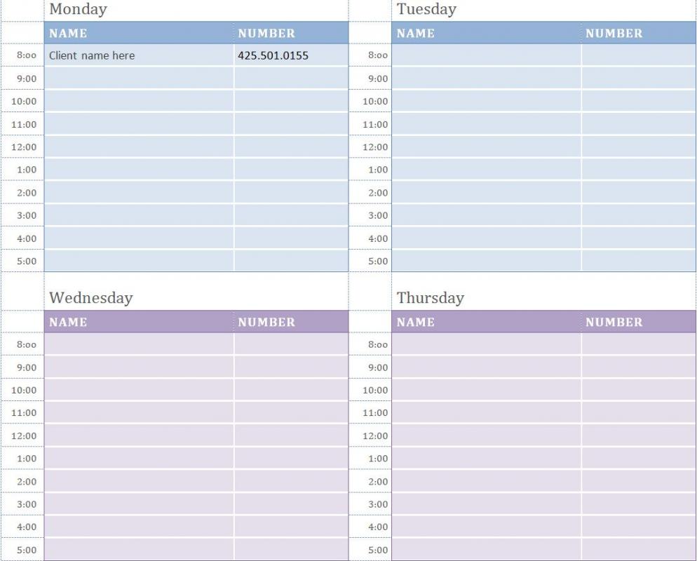 daily schedule template printable