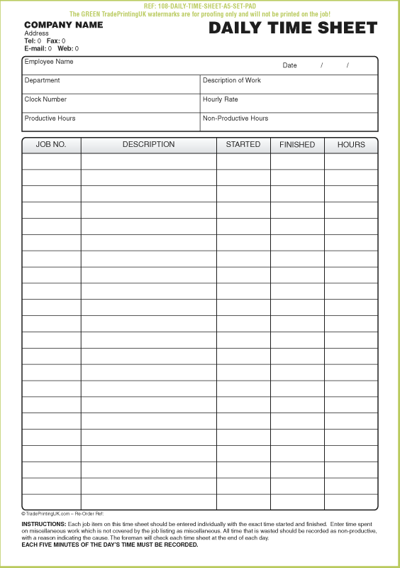 Daily Time Sheet Template Business