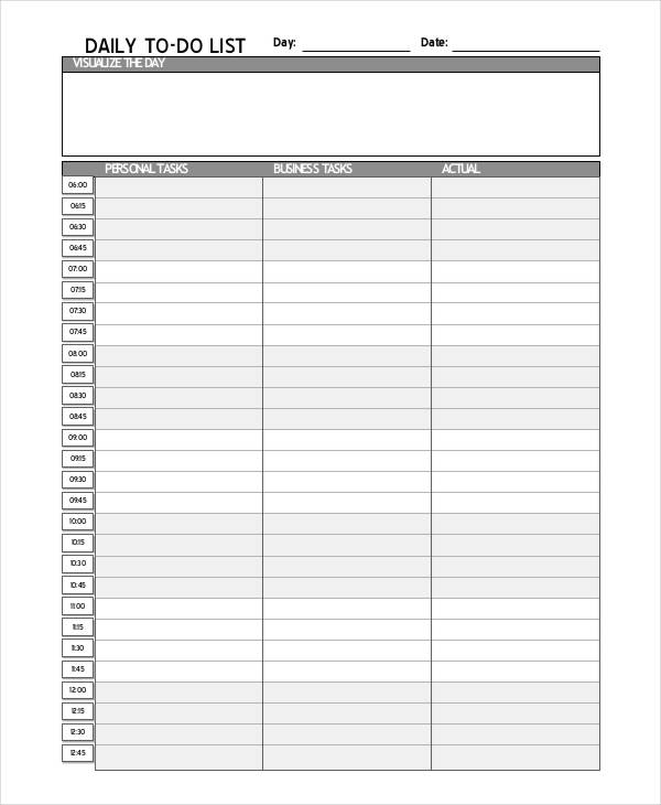 daily todo list template