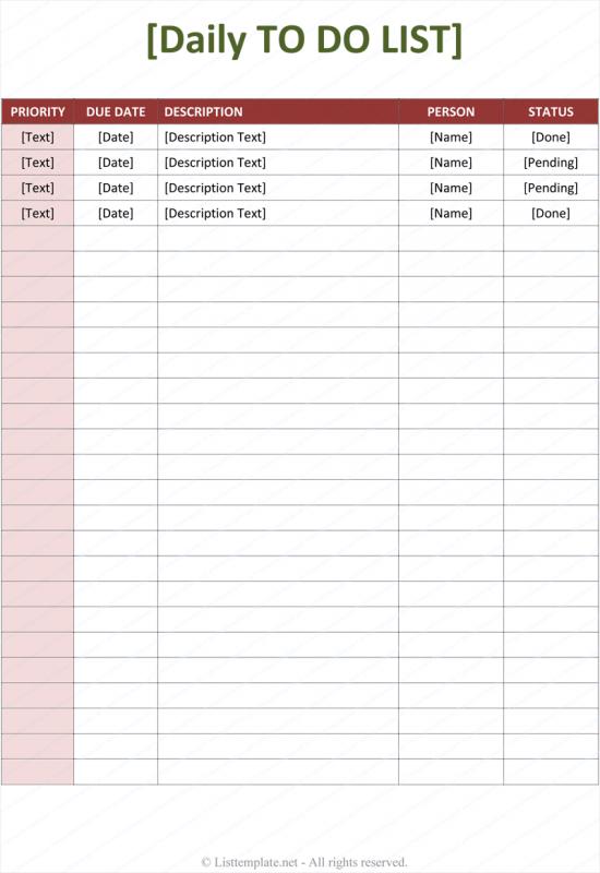 daily todo list template