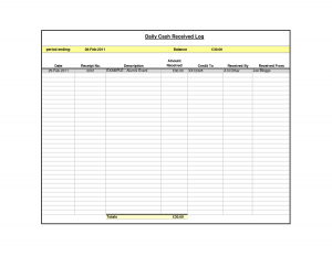 daily work log template cash receipt log template