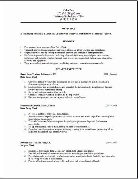 data entry resume