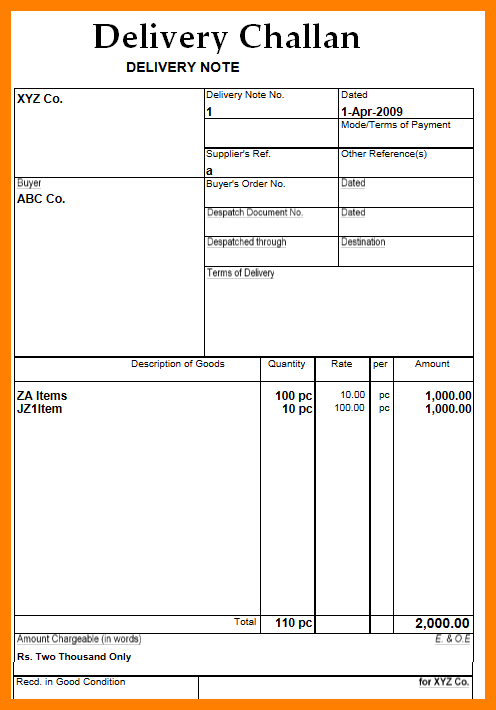 delivery order template