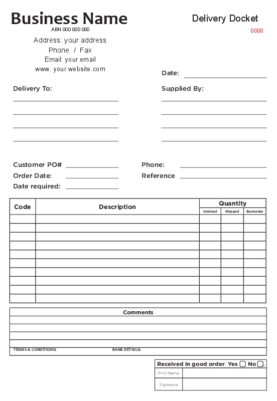 Template For Delivery Receipt