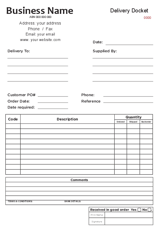 delivery receipt template template business