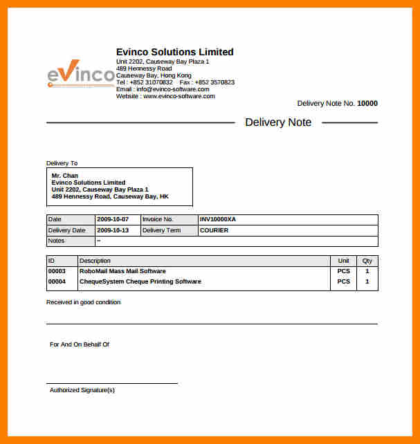 Courier Receipt Template