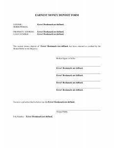 deposit receipt template earnest money agreement form