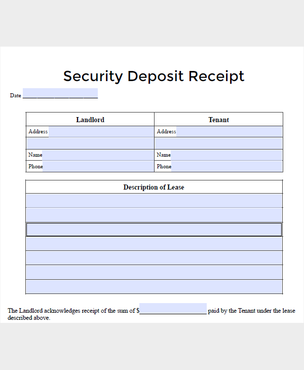 6 free security deposit receipt templates forms word pdf 29 editable