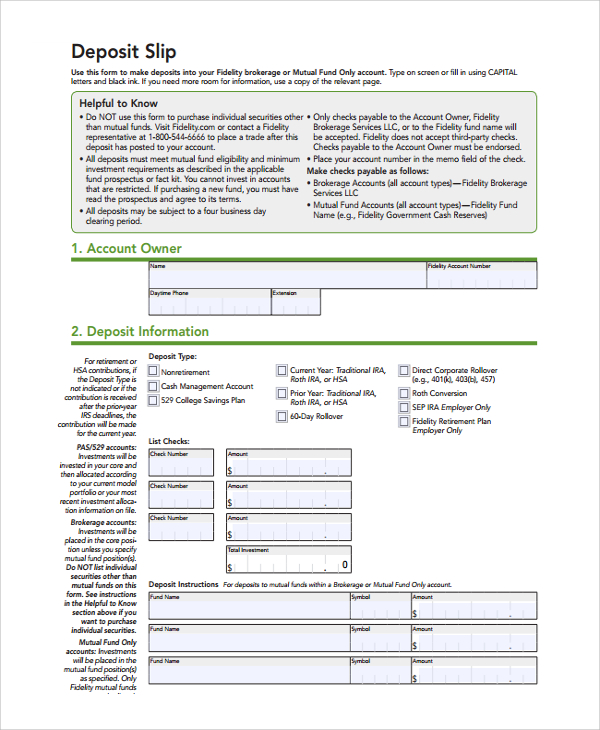 deposit slips template