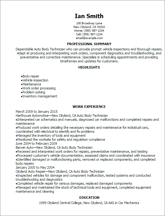 diesel mechanic resume