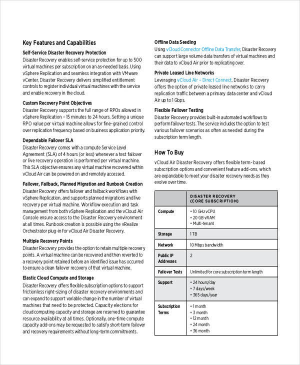 disaster recovery plan example