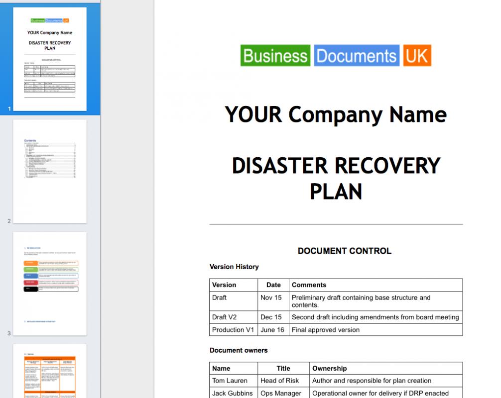 disaster recovery plan template