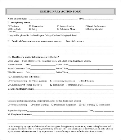 Disciplinary Action Form | Template Business