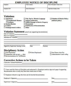 disciplinary action form template written warning discipline notice form