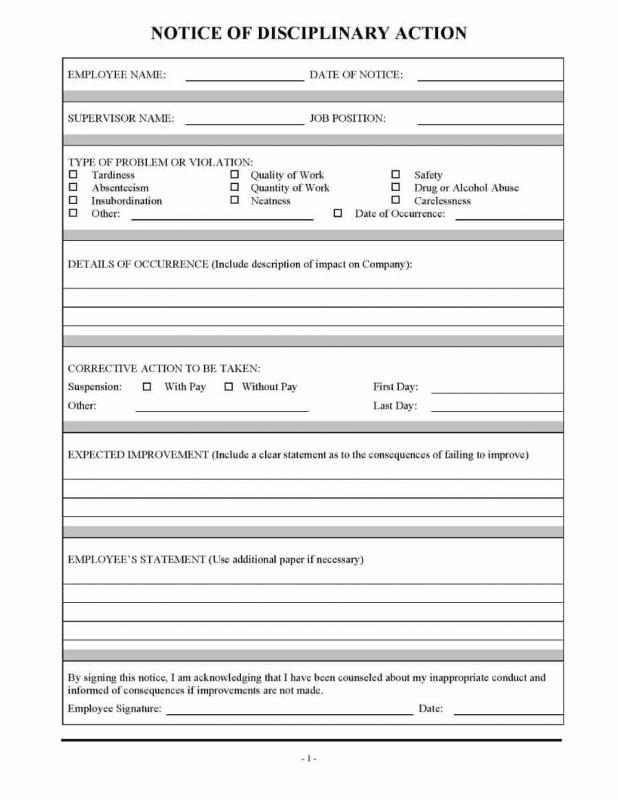 Disciplinary Write Up Form Template Business