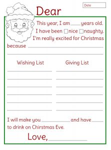 dl calendar template letter to santa printable