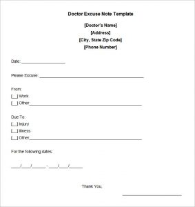 doctor excuse note doctors note templates