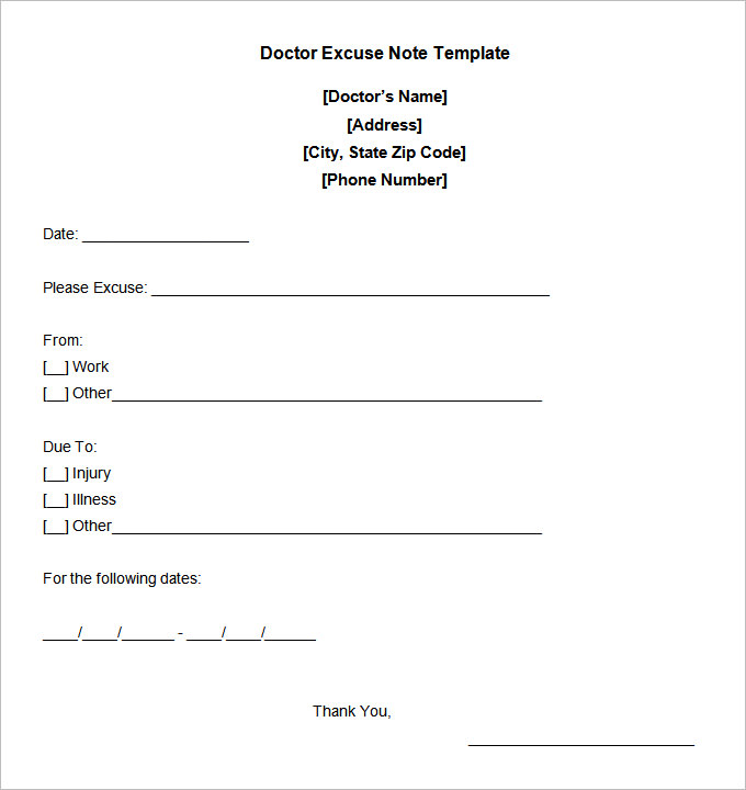 Doctor Excuse Note Template Business