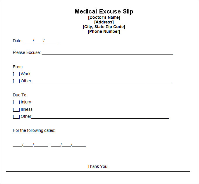 Doctor Excuse Template Pdf