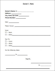 doctors note pdf doctors note for work template