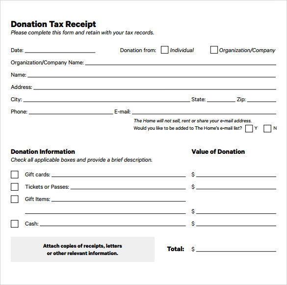 donation receipt template