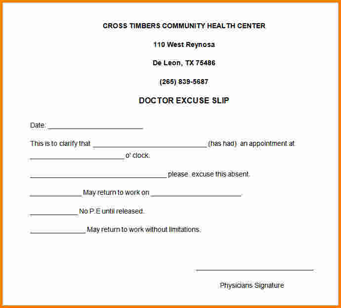 Doctor Excuse Note Template for Work