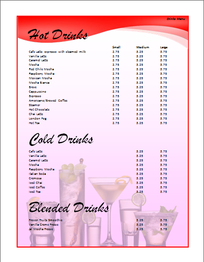 drink menu template