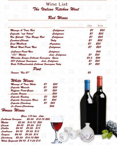 drinks menu template wine list