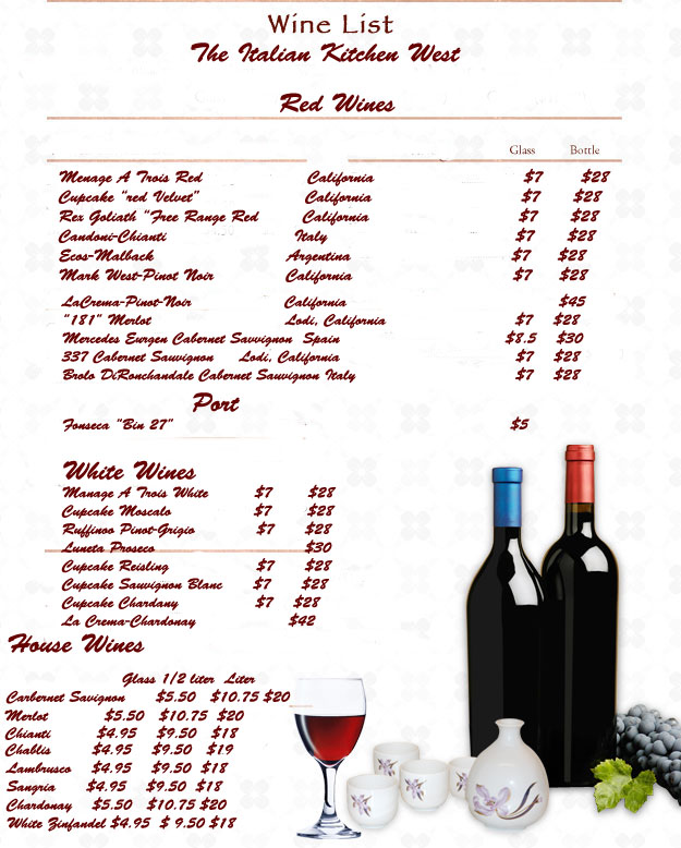 drinks menu template