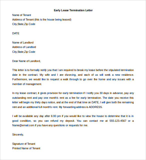 early lease termination letter