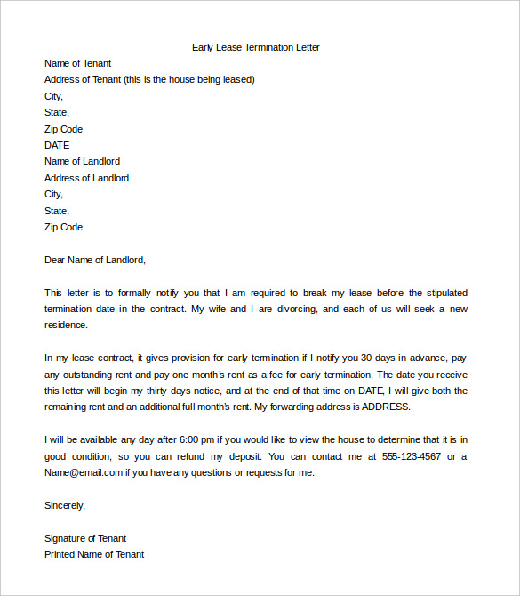 Early Lease Termination Letter Template Business