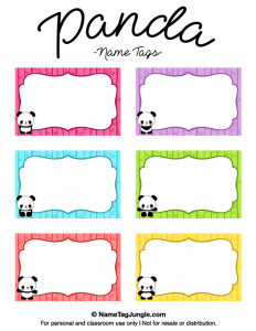 editable bookmark template panda name tags