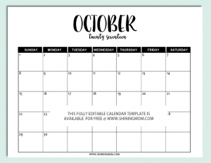 editable calendar template editable october calendar template in word