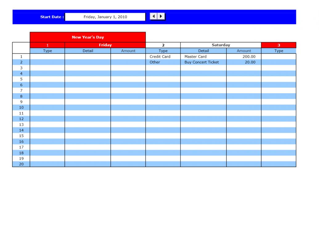 Editable Weekly Calendar Template Business