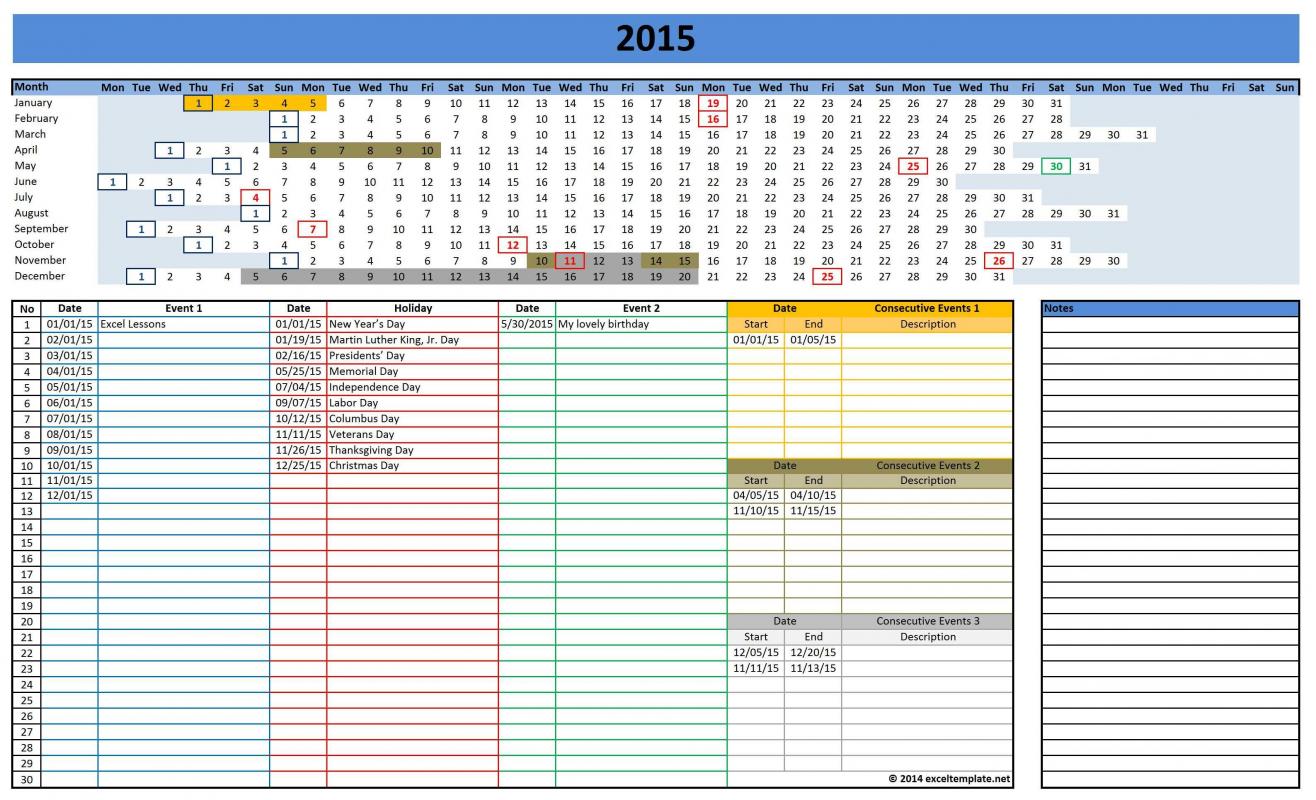 Editable Weekly Calendar Template Business