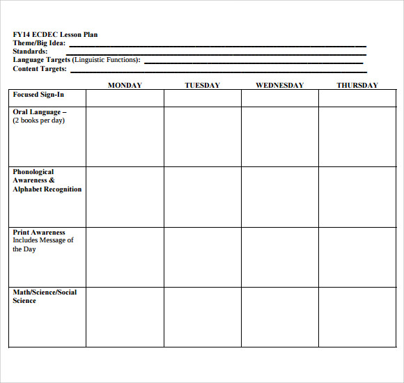 editable weekly lesson plan template