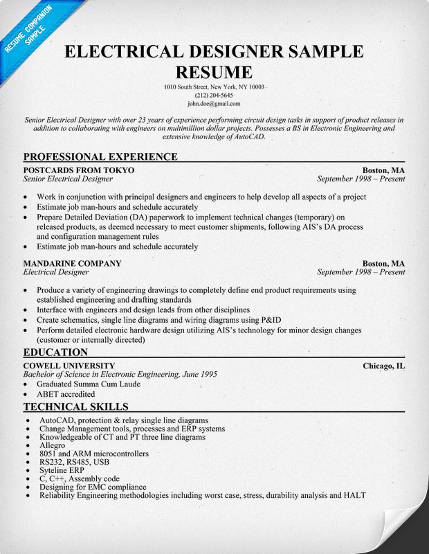 resume electrical engineer job sample designer samples cv examples template example templates student electrician engineering technician resumes experience objective ux