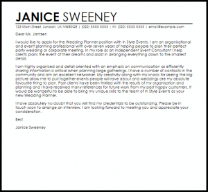 email cover letter example wedding planner