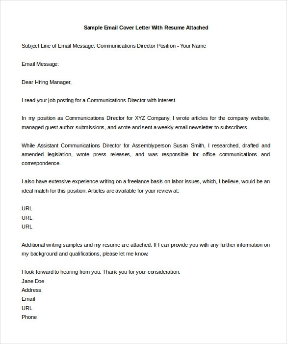 email cover letter sample