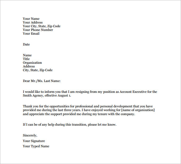 email resignation letter